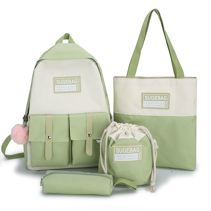 Moda tela donne zaini ad alta capacità ragazze zaini studente zaino libro borsa signore 2021 ragazze Bagpack 4 pz/set caldo: green