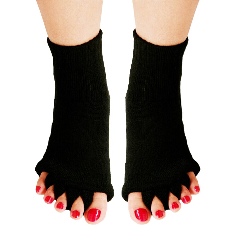 Men Women Yoga Gym Middle Tube Foot Alignment Pain Relief Casual Daily Toe Separator Socks Cotton Blend Warm Winter Stretchy: Black