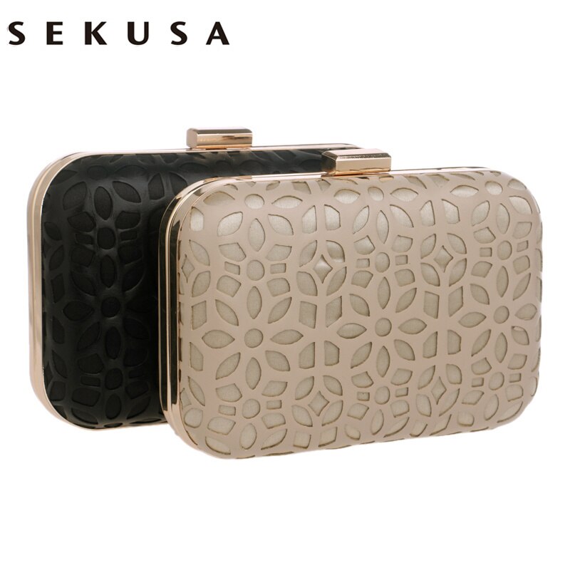 SEKUSA Aushöhlen Stil Pu Abend Taschen Mit Kette Schulter Tag Kupplungen Abend Taschen Schwarz/Gold Geldbörse Brieftaschen