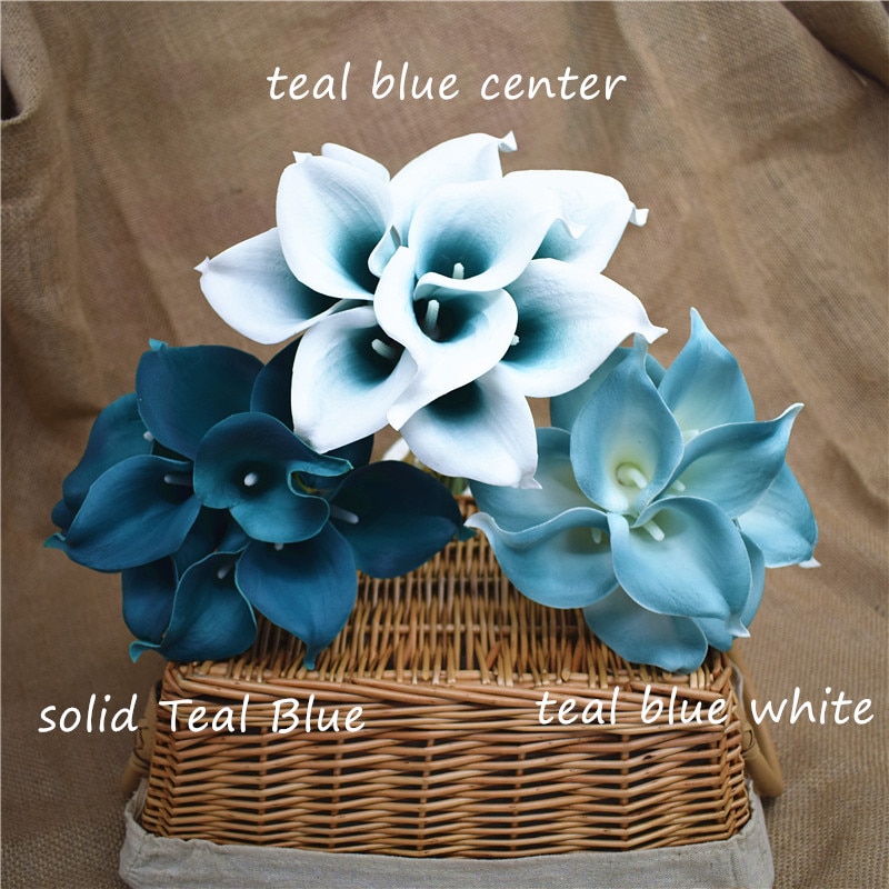 Oasis Teal Wedding Flowers Teal Blue Calla Lilies 10 stem Real Touch Calla Lily Bouquet Wedding Centerpieces artificial flowers