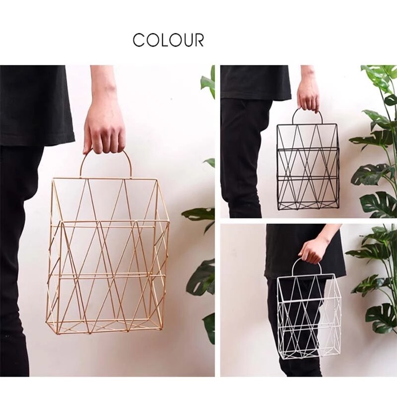 Iron Storage Rack Shelf Desktop Book Magazine Organizer Stand Management Holder Cosmetic Storage Basket