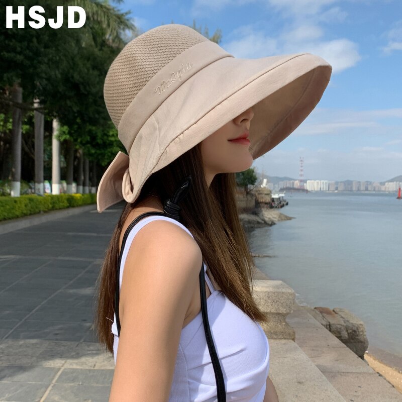 Chapeau de soleil en maille souple pour femmes, seau pliable, à Large bord, nœud papillon, Anti-UV, pour la plage, nouveauté, été,