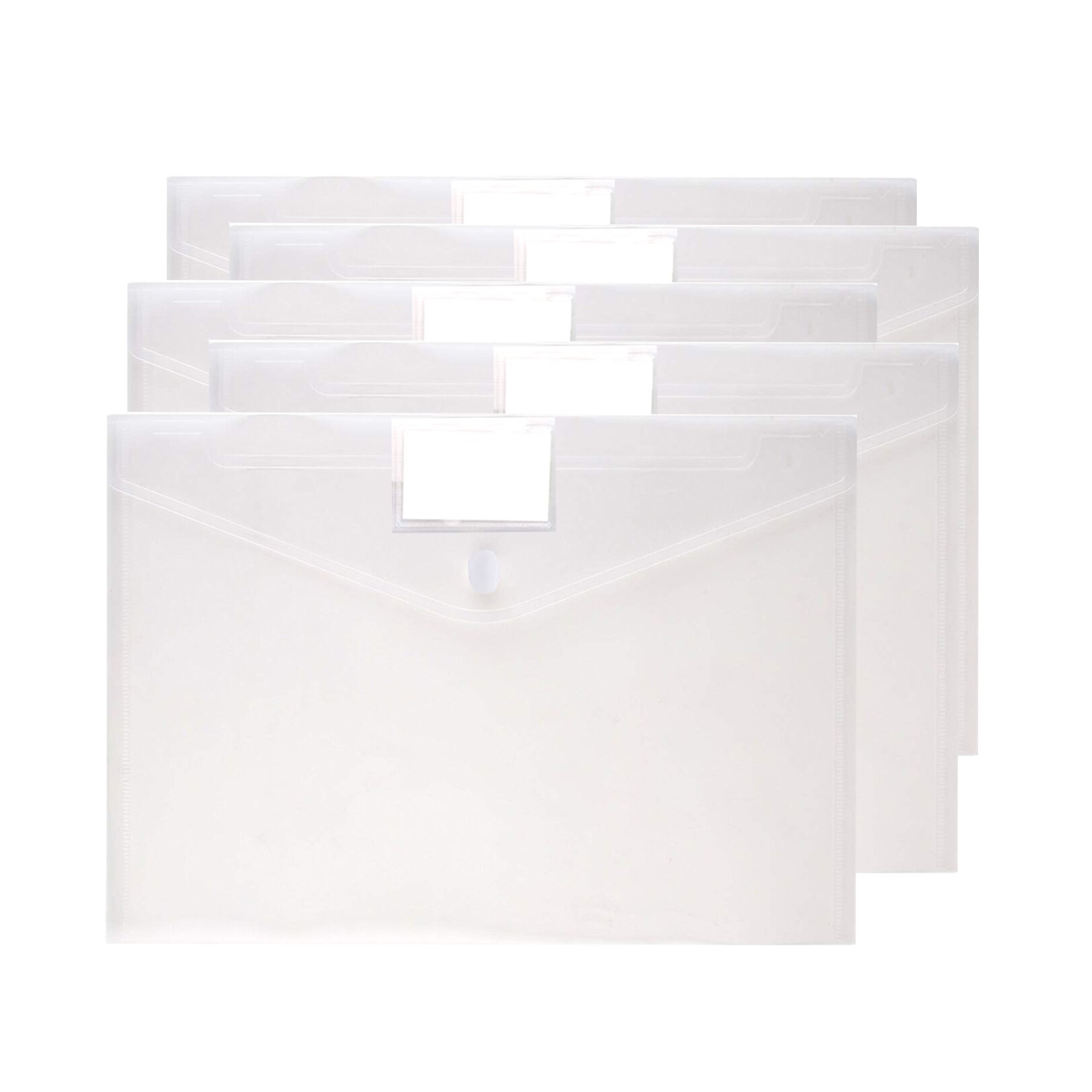 5Pcs A4 Size Plastic Enveloppen Clear Document Bestand Envelop Mappen Met Label Pocket & Snap Voor School Home Office levert: A4  Clear 5 Pack