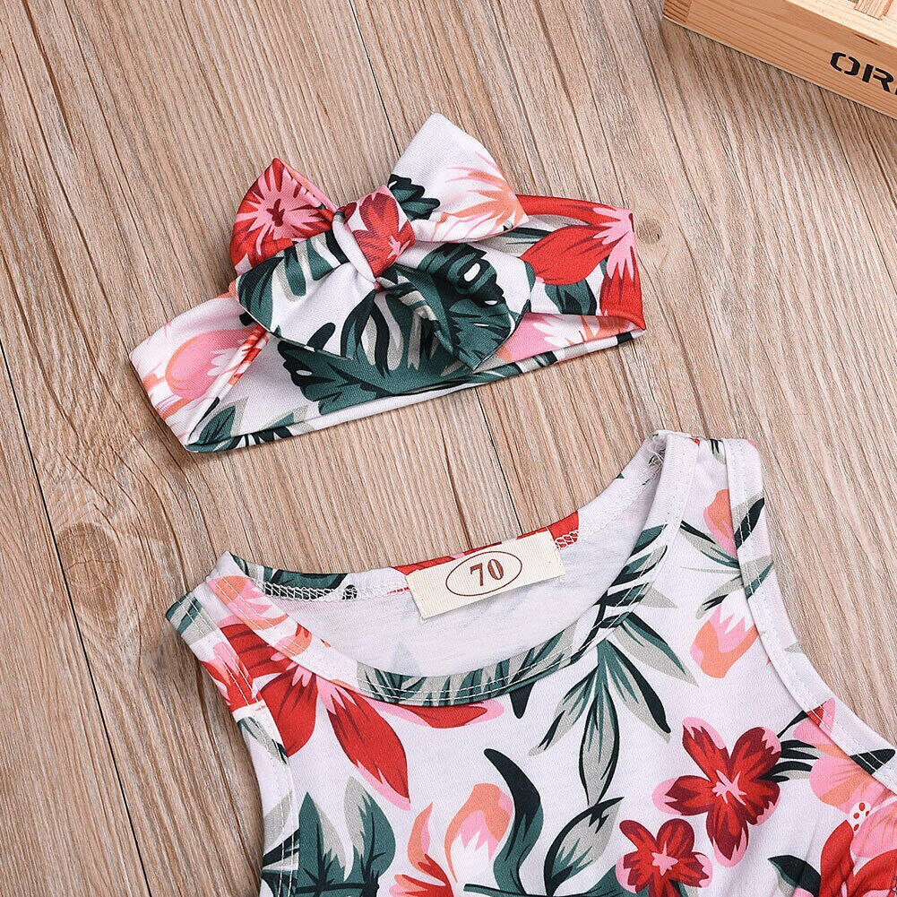 Mono sin mangas para niño pequeño, Niña y niño pequeño, diadema con estampado de flores y borla, atuendo, ropa, 2 uds.