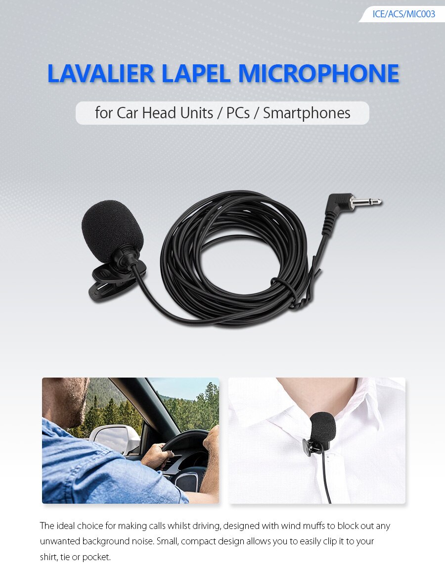 XTRONS – micro cravate cravate MIC003, pour unité de tête de voiture, Smartphones, Kit de Microphone externe pour lecteur DVD de voiture