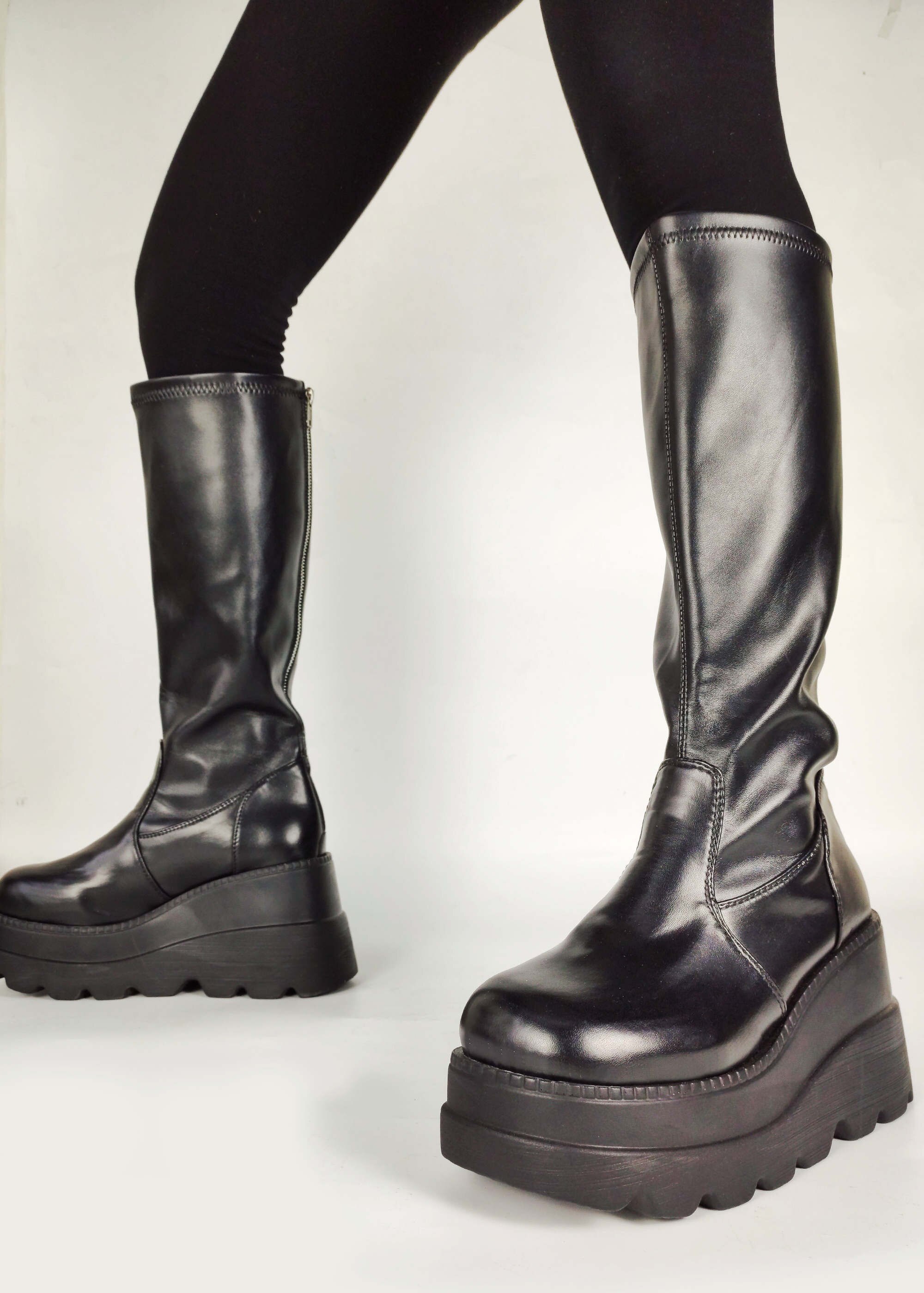 Goth Big Size 43 Female Platform Black Punk Chunky Shoes Thick Bottom Zipper Mid Calf Women Boots Lolita Boots