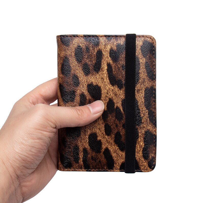 Brown Leopard complex passport cover with bandage waterproof passport holder Built in RFID Blocking Protect personal information