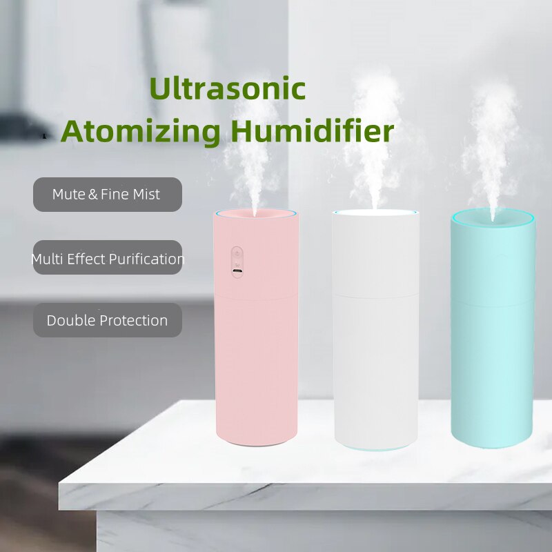 250ml USB Car Ultrasonic Humidifier/ Battery Portable Diffuser Silent Cool Mist Maker For Summer 4-8 Hours Work Desk Humidifier
