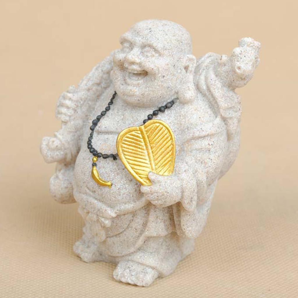 Pedra de areia maitreya feliz sorriso buda estátua mão esculpida riqueza artista sorte