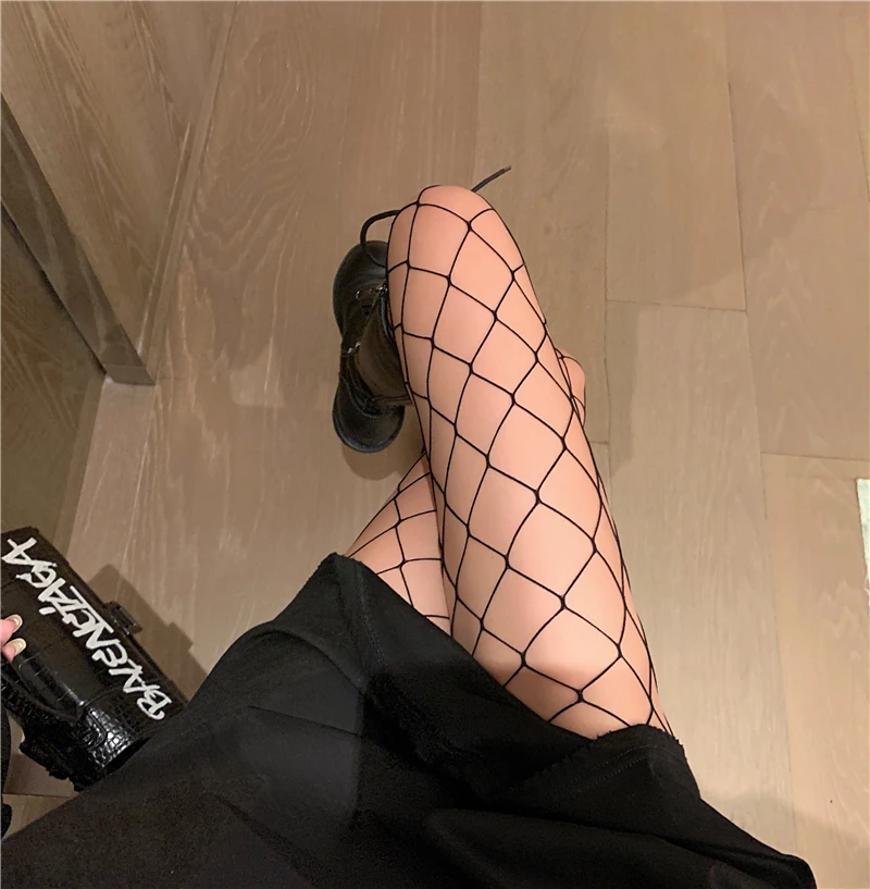Medias sexis de ratán para mujer, medias de flores antienganches para y Club, Medias de red de pescado, pantimedias de encaje de malla de rejilla: Beige