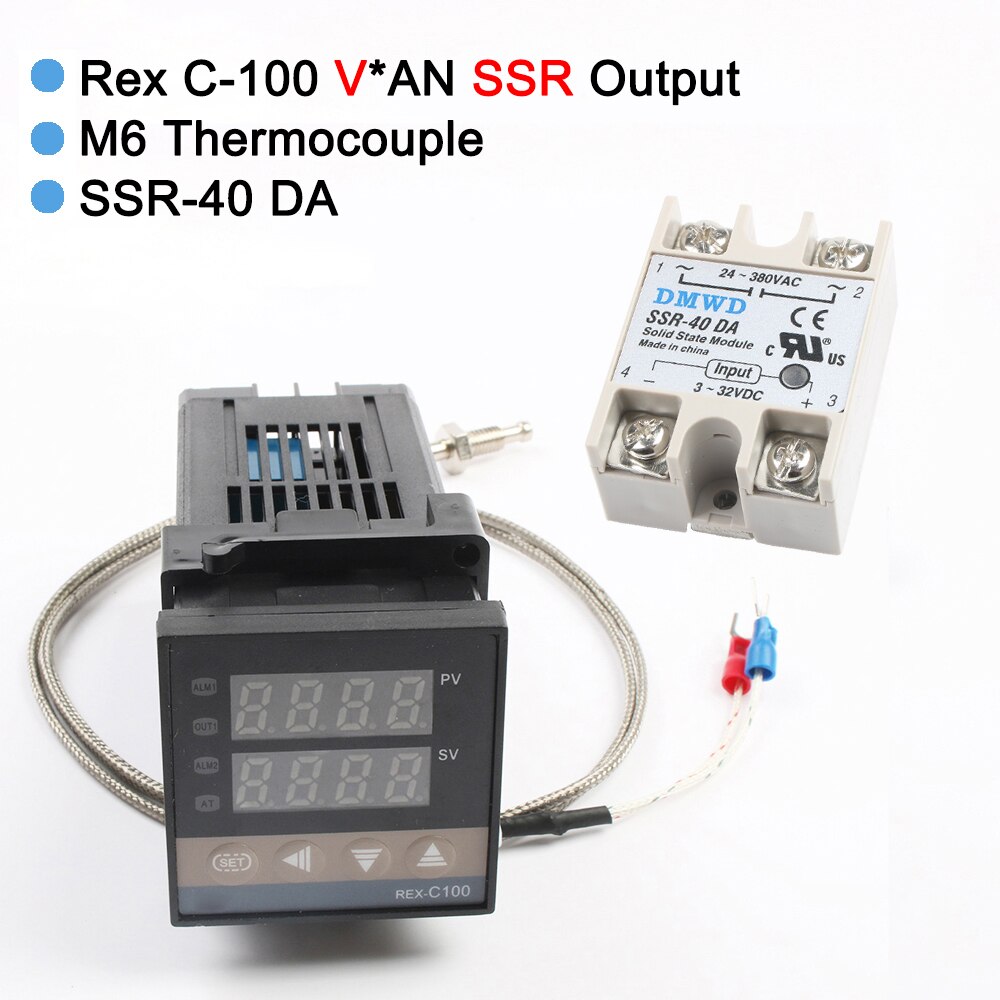 REX-C100 Digital PID Temperature Controller Thermostat SSR output Max40A SSR Relay K Thermocouple Probe RexC-100 110V ~240V: Set 4
