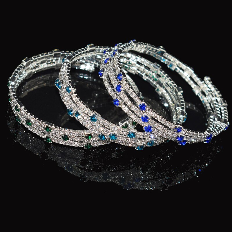 Pulsera de cristal de lujo para mujer, brazalete chapado en oro y plata para novia, pulsera de diamantes de imitación de 7 colores para mujer, de dama de honor para , joyería