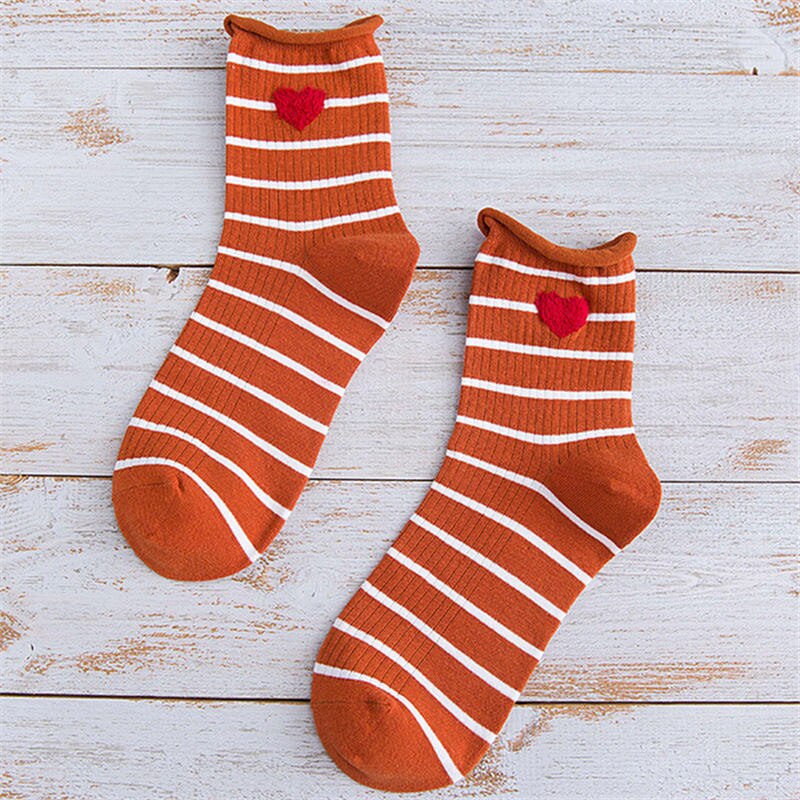 Autumn Winter Soft Cotton Striped Love Heart Women Socks Curling Piled Literary Loose Tube Japanese Kawaii Cute Socks: Orange