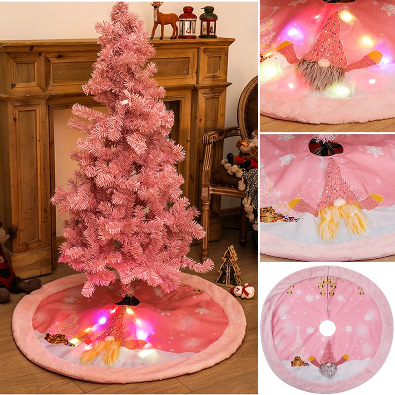 2022 Jaar Decoratie Roze Kerstboom Rok Met Verlichting Kerst Gnome Bos Oude Man Kerstboom Floor Decor Navidad