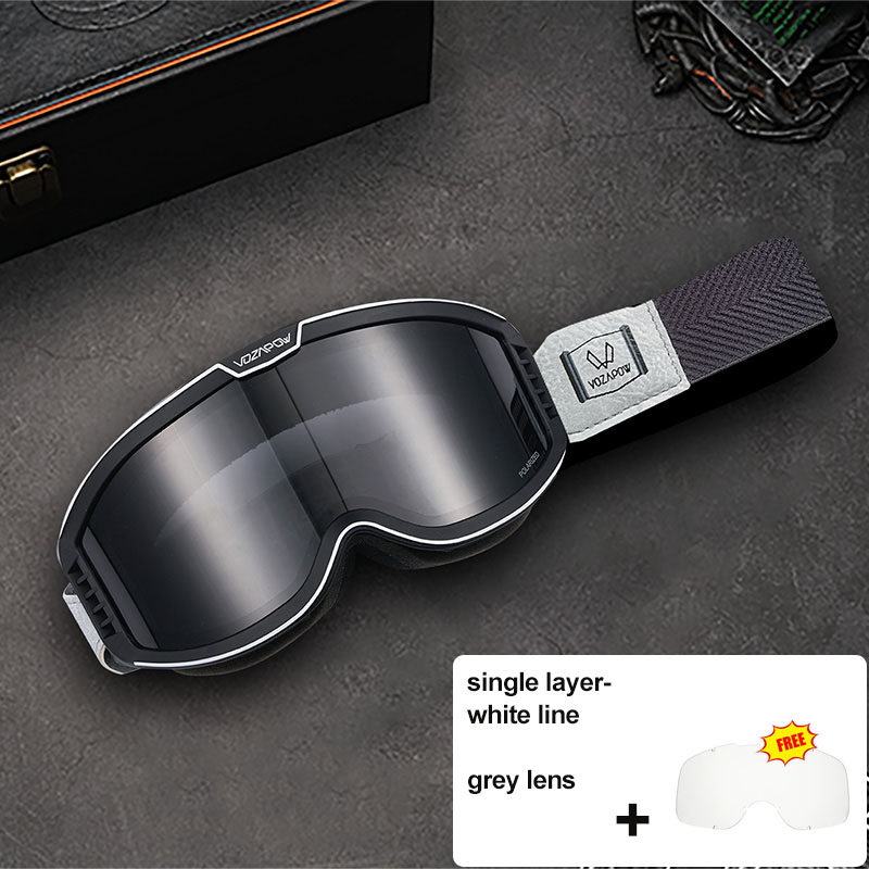Vozapow Motorcycle Goggles Photochromic 3 IN 1 Retro Cycling Sunglasses Anti-Fog Windproof Polarized Motocross Riding Glasses: Clear