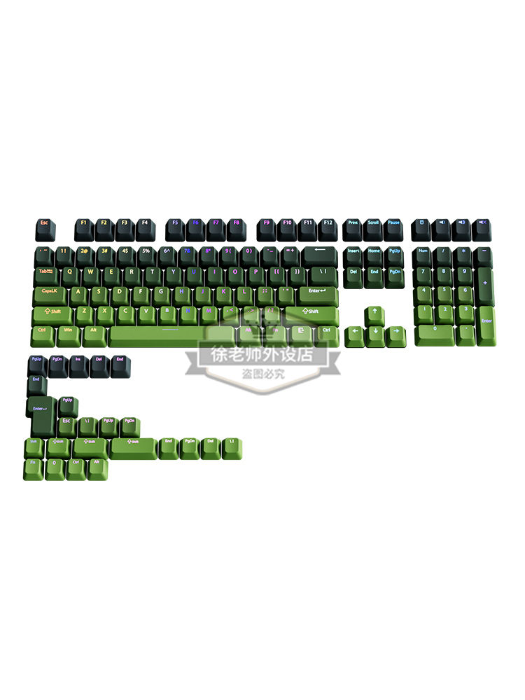 132 Tasten RGB-Tastenkappen mit Farbverlauf und Hintergrundbeleuchtung für mechanische Spielen-Tastatur Kirsche Mx schalten, OEM-Profil, PBT-Tastenkappe, ISO-Layout-Tastenkappen: Grün