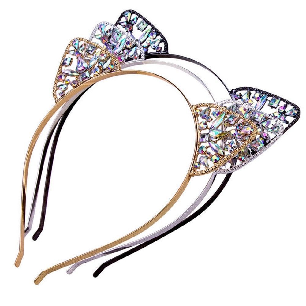 Diadema con orejas de gato para niñas y niños, diadema de Metal con diamantes de imitación, disfraz de Cosplay