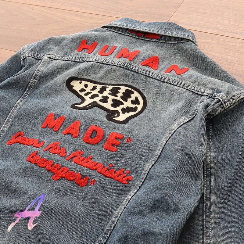 2022ss Human Made Jacket Embroidered Polar Bear Washed Retro Denim Jackets for Men Women