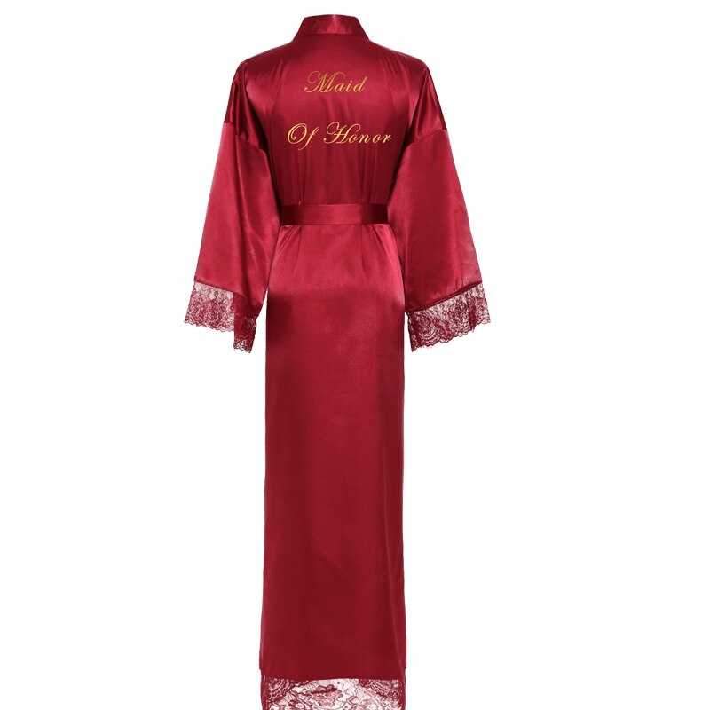 Silk Satin Lace Robes White Bridesmaid Bride Robes Bridesmaid Robes Wedding Long Robe Bathrobe: Burgundy maid honor