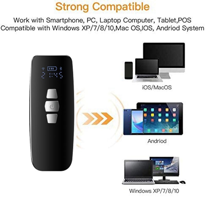 1D Barcode Scanner Bluetooth + 2.4G Wireless + USB Wired 1D Bar code for iPhone iPad Android Tablet Windows Android IOS Scanner