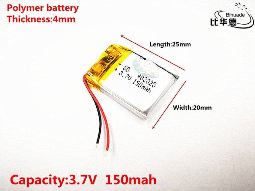 2pcs/lot Good Qulity 3.7V,150mAH,402025 Polymer lithium ion / Li-ion battery for TOY,POWER BANK,GPS,mp3,mp4