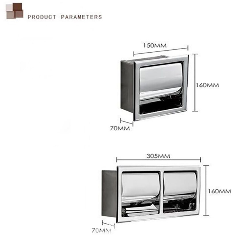 Single/Double Stainless Steel Toilet Paper Box Home Hotel Bathroom Wall-mounted Concealed Roll Paper Holder Rack Tissue box