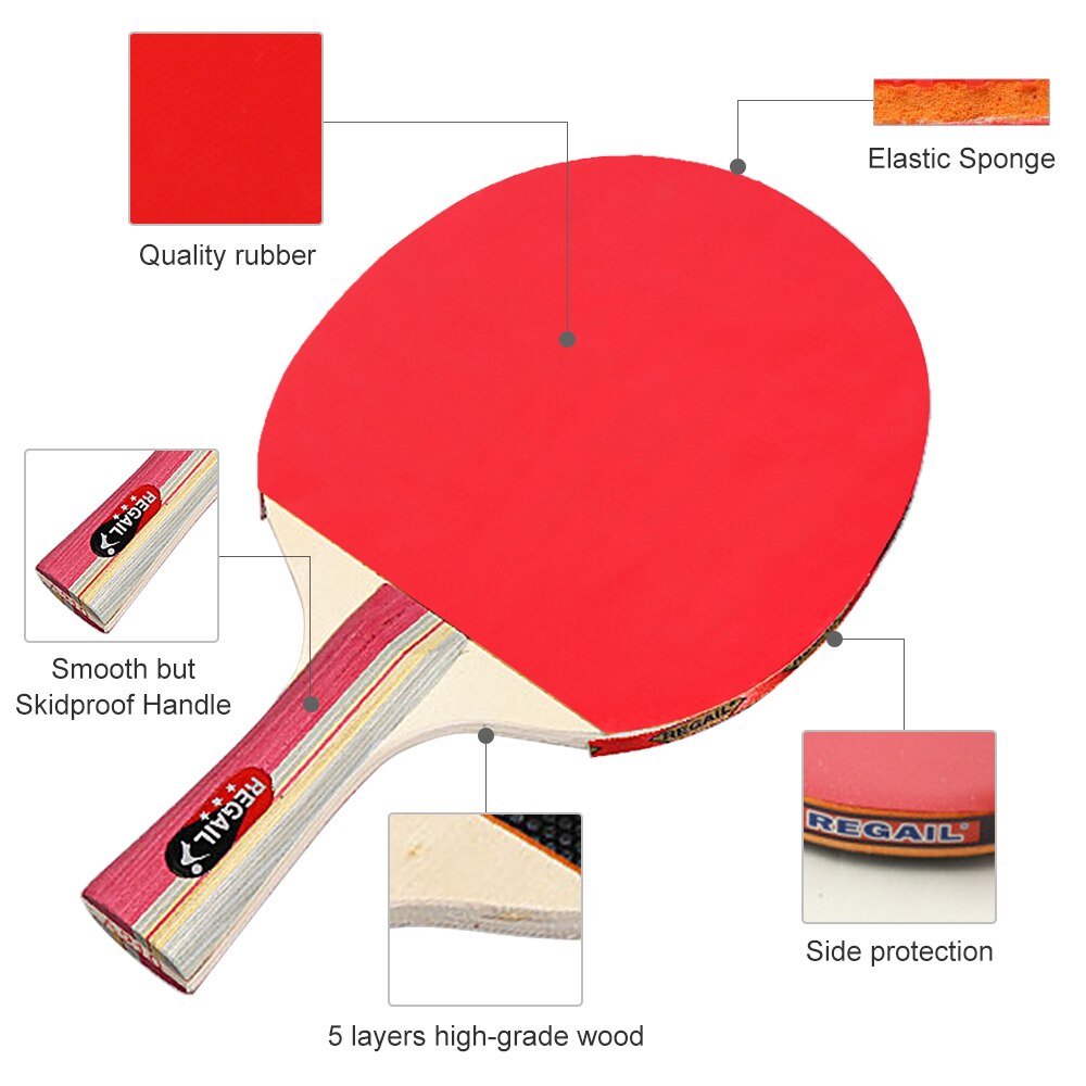 2 stuks pingpongbatjes in zeven lagen, lange steel, pingpongracketset, trainingsaccessoires met tas voor binnen en buiten