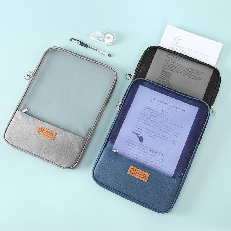 Portable A4 Documents Bags School Students Book Test Paper Storage Pouchs Double Layer Stationery Transparent Zipper Organizer