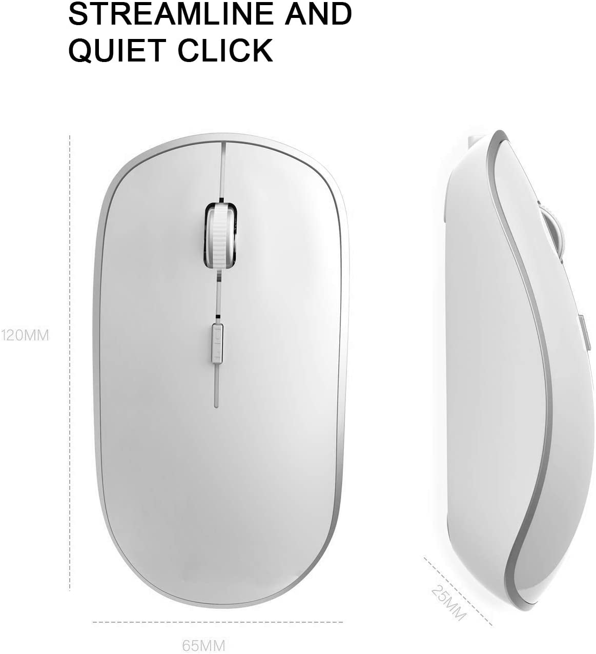 Wireless Keyboard Mouse,Full Size With Numeric Keys。Compatible with IMac Mac PC Laptop Tablet Computer Windows (Silver White)