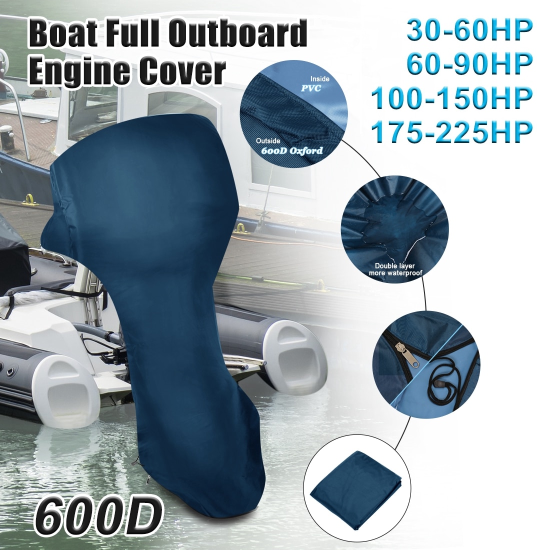 Volledige Boot Buitenboordmotor Cover 30-225HP Waterdichte Stof Regen Zon Uv-bestendig 600D Oxford Doek Pvc Buitenboordmotor Cover