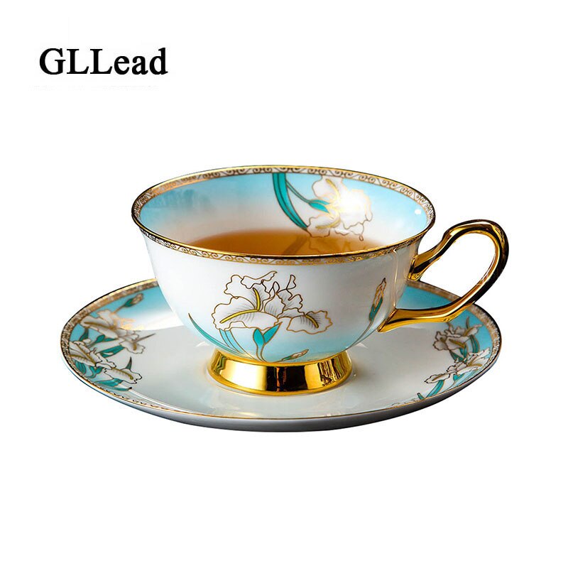 GLLead Korean Style Gold Bone China Coffee Cup Ceramic Tea Cups And Saucer Home Breakfast Milk Teacup Porcelain Set