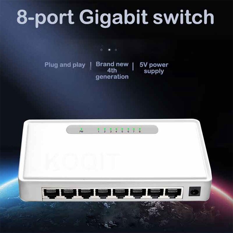 8 Port Gigabit Switch VLAN 1000M Desktops Ethernet Network Switching Hub Shunt 8 Gigabit Uplink Hub