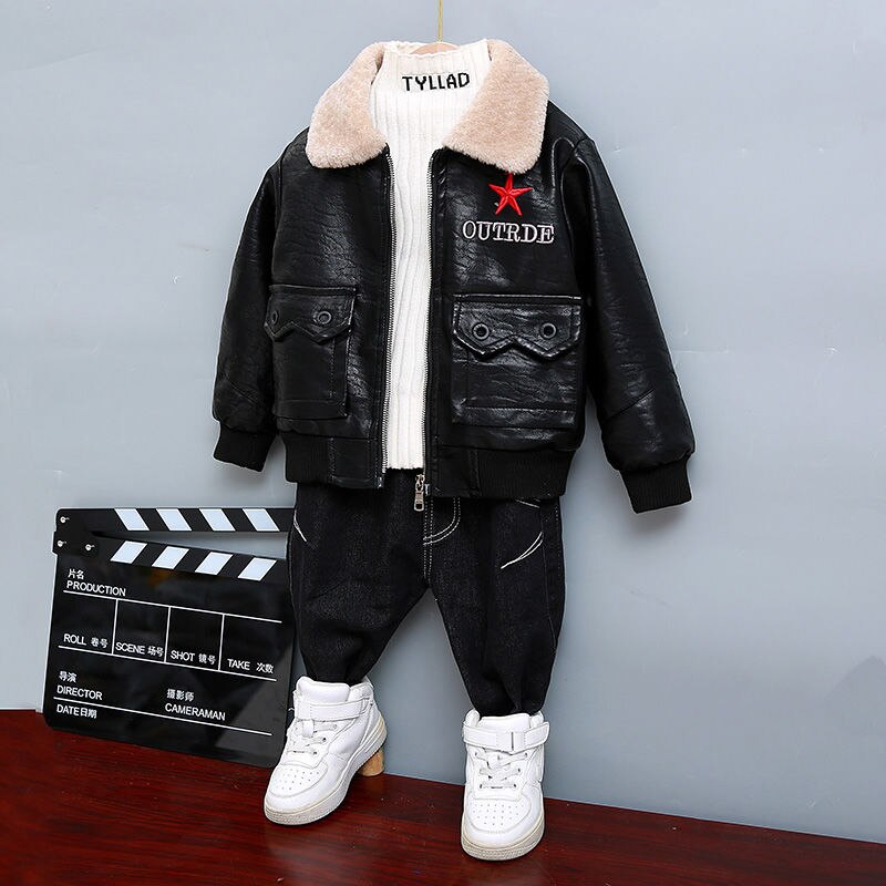 Blouson en cuir PU, vêtement printemps-automne-hiver, pour enfants de 1-10 ans, à la ,