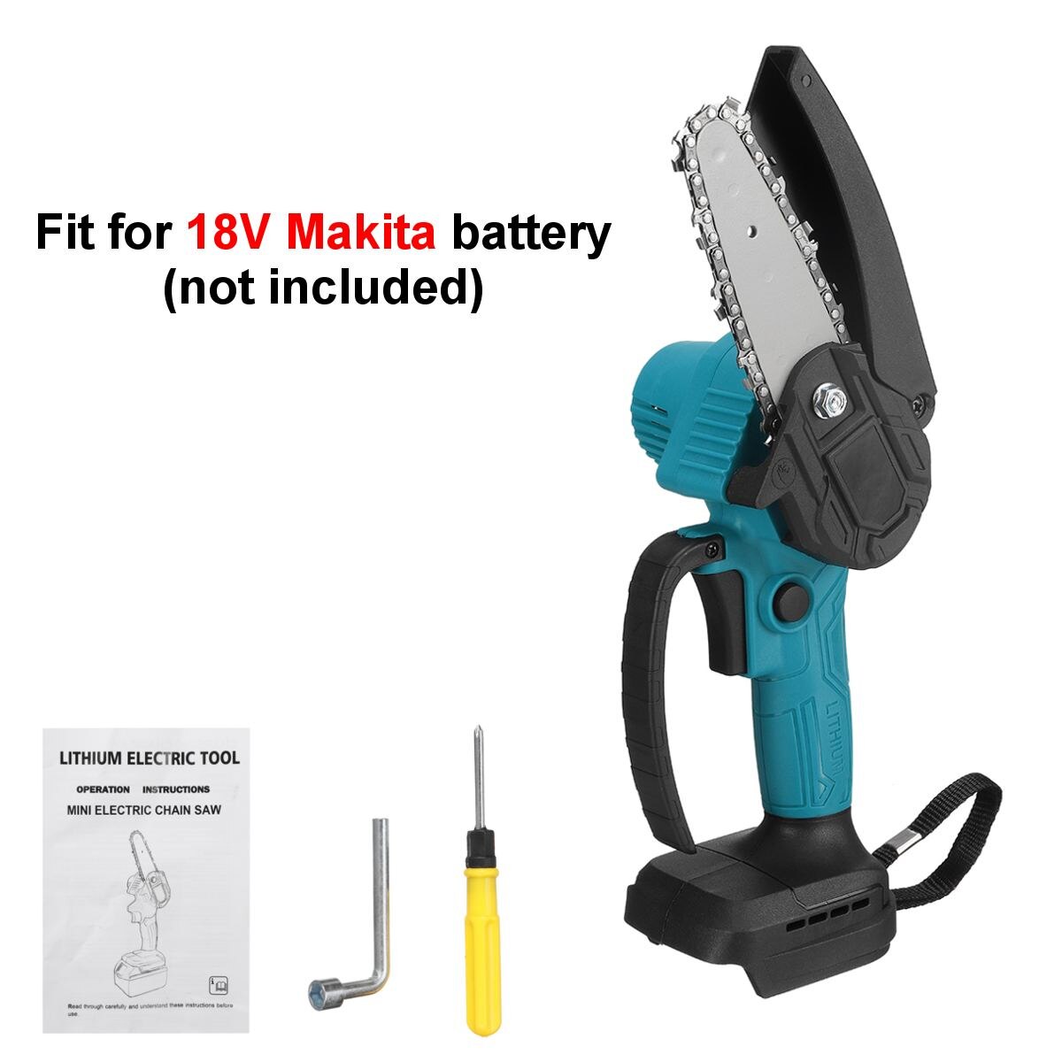 1500W 4 Inch 88VF Mini Electric Chain Saw With Battery Indicator Rechargeable Woodworking Tool For Makita 18V Battery EU Plug: Blue no battery