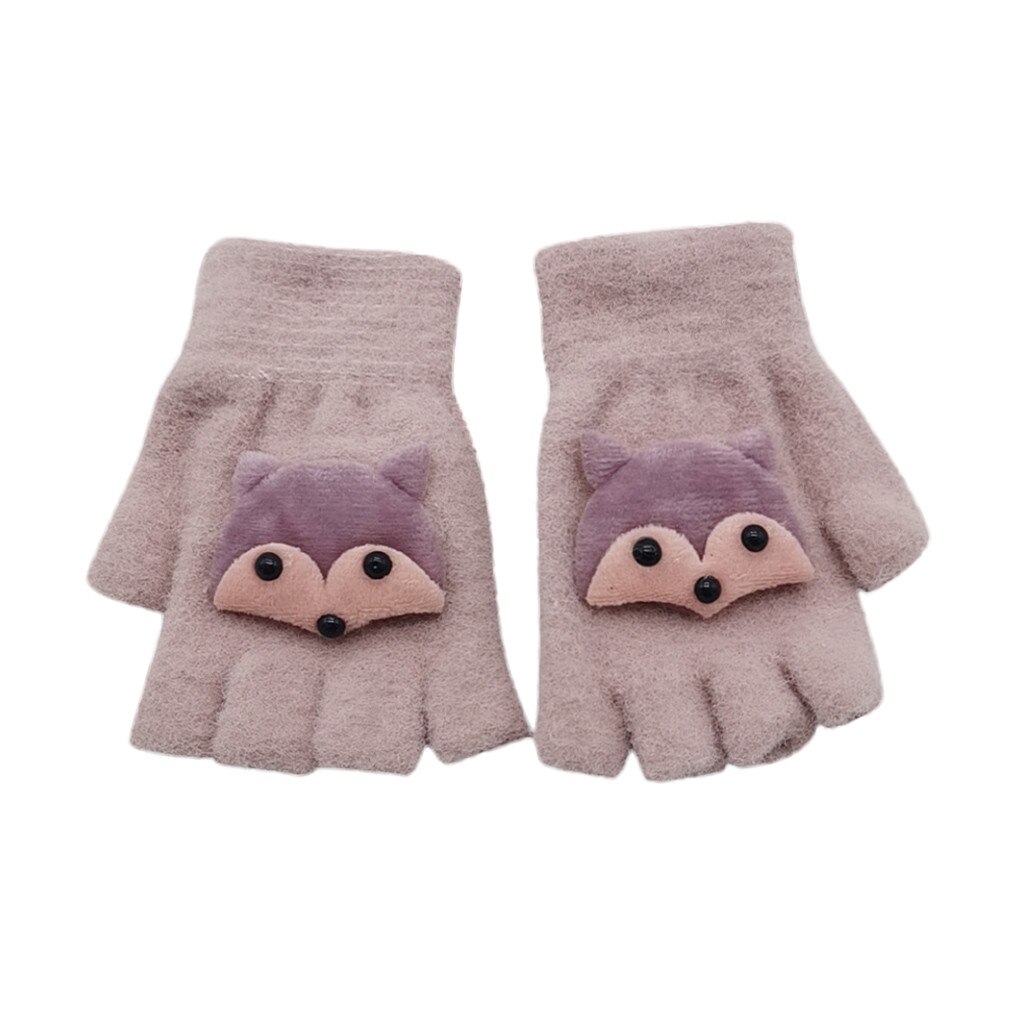 Kids Baby Jongen Meisje Leuke Warm Cartoon Patchwork Half Vinger Vingerloze Wanten Handschoenen Vingerloze Pols Wanten Vrouwelijke Handschoenen: Roze