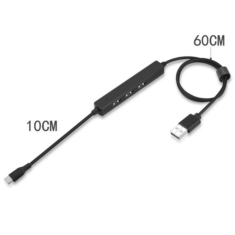 3 Ports USB HUB High Speed USB2.0 480Mbps USB Splitter Type-C Data Cable for Laptop Cell Phone Tablet