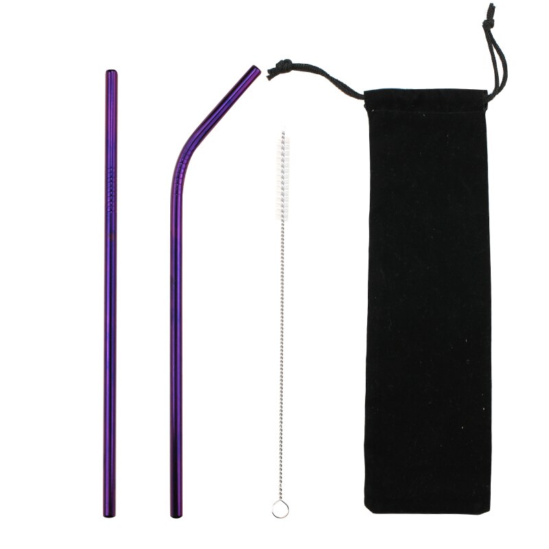 2/4 stücke Edelstahl Stroh Wiederverwendbare Metall Trinken Stroh Mit Reiniger Pinsel Für Heimat Party Barware Bar Zubehör: A7 Violett(2Stck)