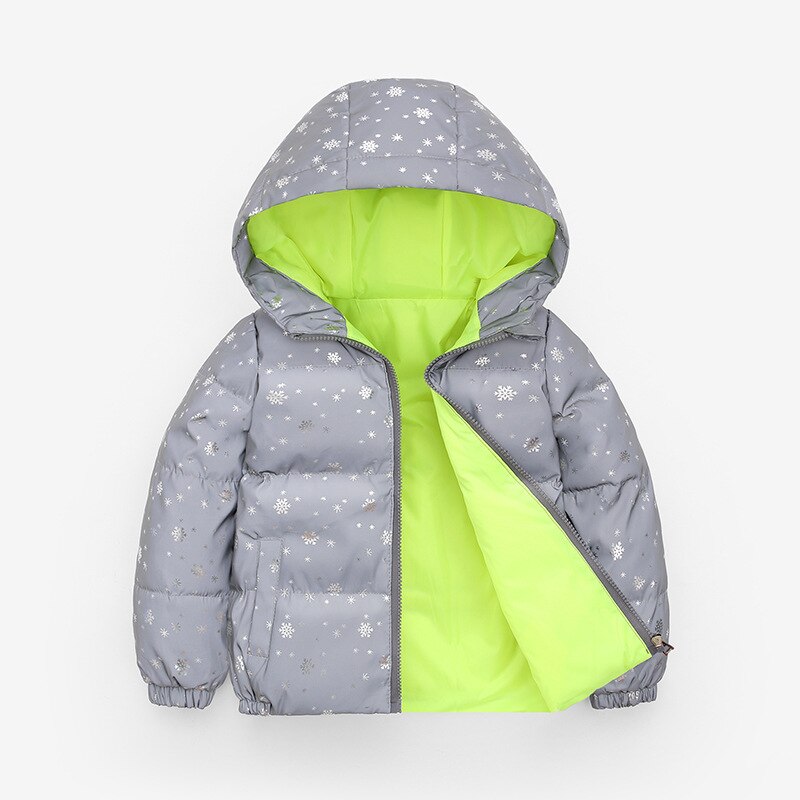 Winter Kid 'S Down Jassen Voor Jongens En Meisjes Verdikte Bling Bronzing Stijl Reflecterende Glanzende Kapmantel: snowflake silver / 110cm
