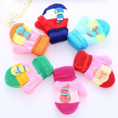 0-3 jahre alt Baby Gestrickte Warme Handschuhe Junge/Mädchen Nette Karikatur Winter Baby Nette Finger Handschuhe freundlicher der Handschuh Karikatur Handschuhe: D zufällig Farbe