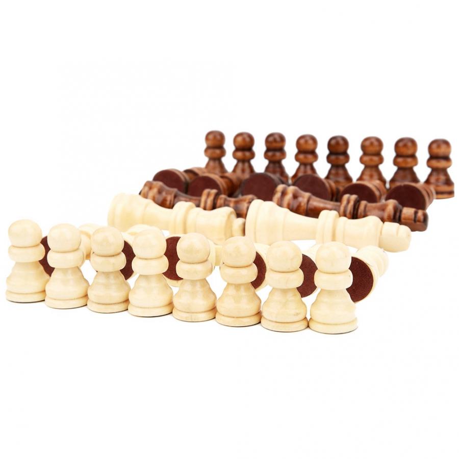 Foldable 32pcs Wooden International Chess Game Set Wood Pieces Without Chessboard Interactive Toy Entertainment Chess Game