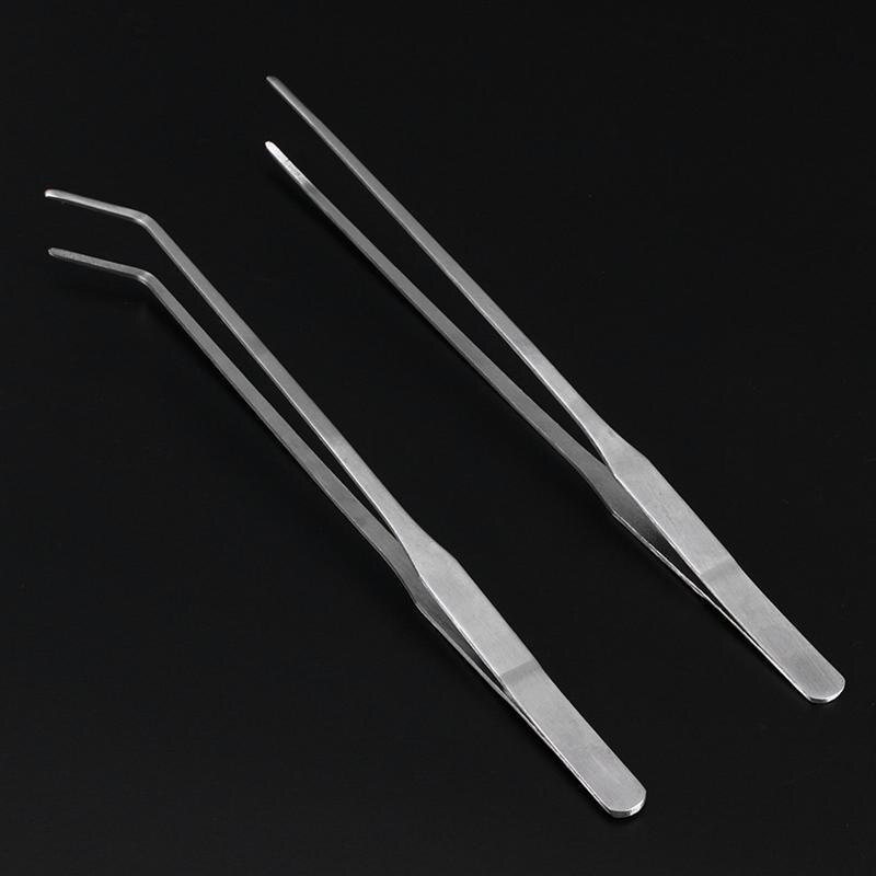2 stks 27 cm Roestvrijstalen Rechte Pincet En Gebogen Tip Pincet Aquarium Tank Aquatic Plant Tang Pincet Gereedschap voor vis