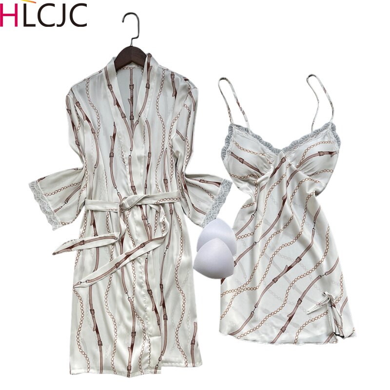 2PCS Robe Suit Satin Women Kimono Gown Bridal Wedding Bathrobe Set Rayon Sexy Loose Sleepwear Intimate Lingerie Lounge Nightwear