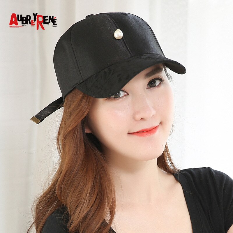 Gorra de béisbol de tela satinada con encaje y Perla para mujer, gorro deportivo ajustable, estilo hip hop