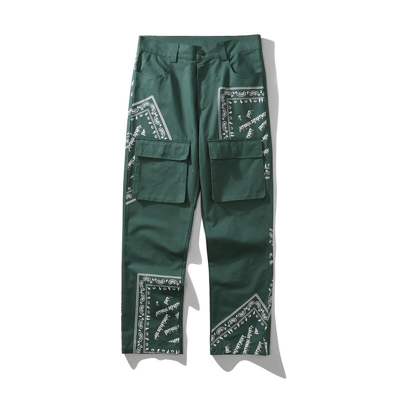 Pantalon Cargo avec imprimé de Bandana pour hommes, jogging multi-poches, Streetwear à la , , WY632: L / GREEN