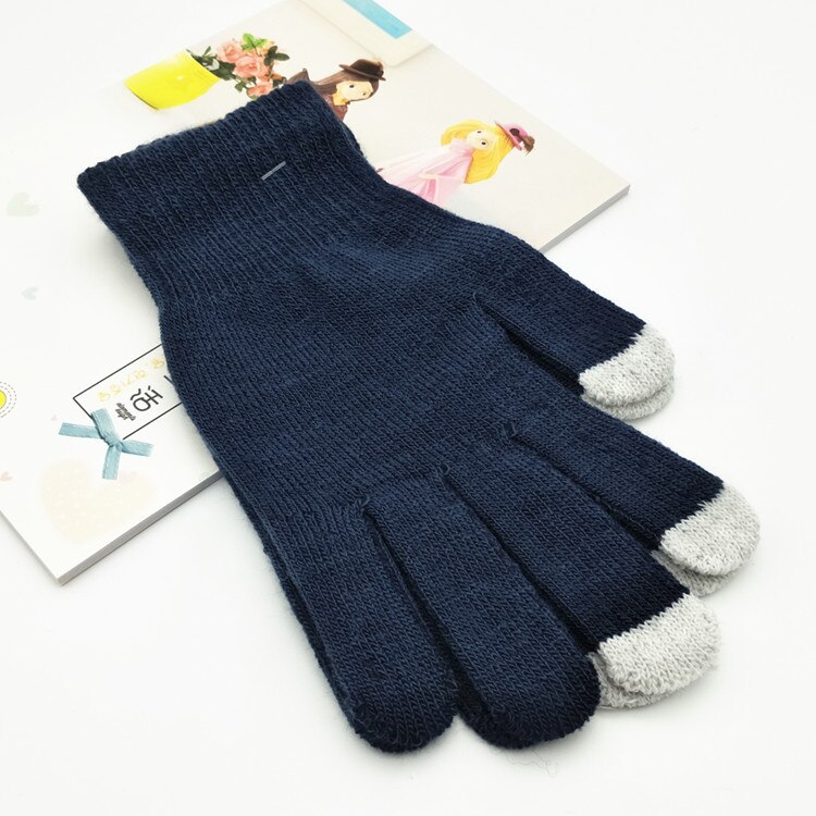 Luvas femininas com touch screen, luvas grossas de alta qualidade, elásticas e estilosas, luvas de dedo elegantes e chique: navy blue
