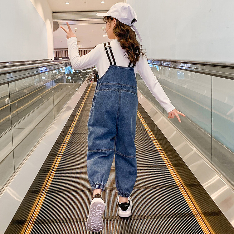 Teen Girls Denim Overalls Autumn Heart Print Girls Suspender Pants Casual Teenage Children's Rompers Jumpsuits 6 8 10 12 14 Y