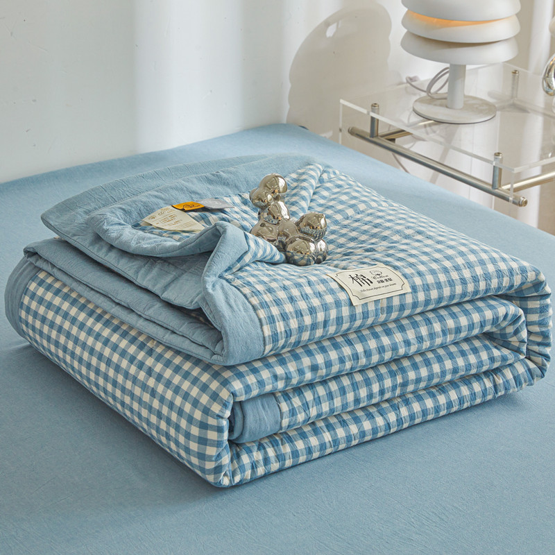 Sommer-Steppdecke aus reiner Baumwolle mit langem Klammer-Kern, klimatisierte Steppdecke, waschbar, kariert, weicher Bettdecke für Doppelbett, Zwilling-Königin-Größe-Bett: Volle / Grün