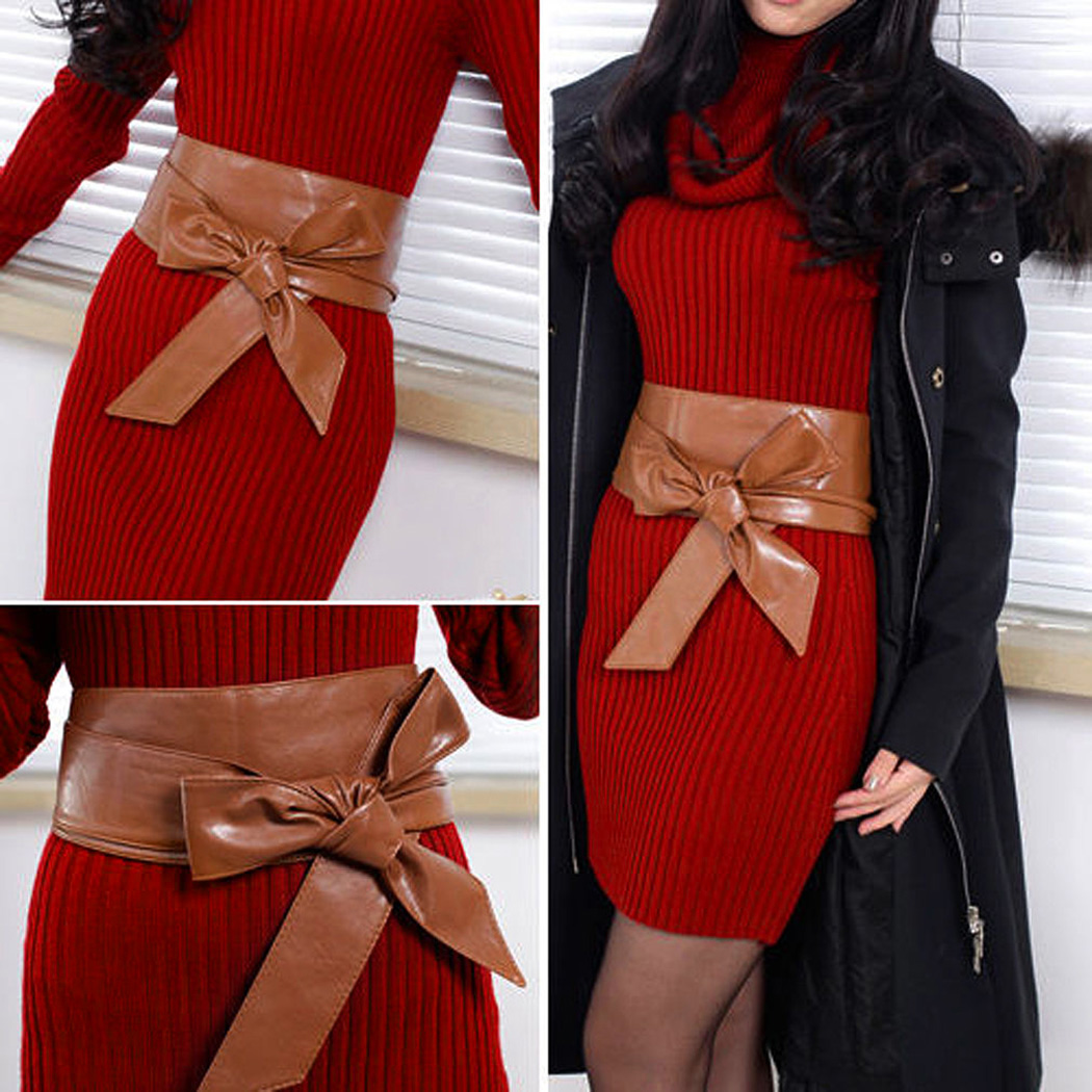 Neue Frauen Leder Gürtel Bowknot Binden Breiten Gürtel Bund Elegante Damen Silber wickeln Um Riegel Korsett schnallen Taille Gürtel