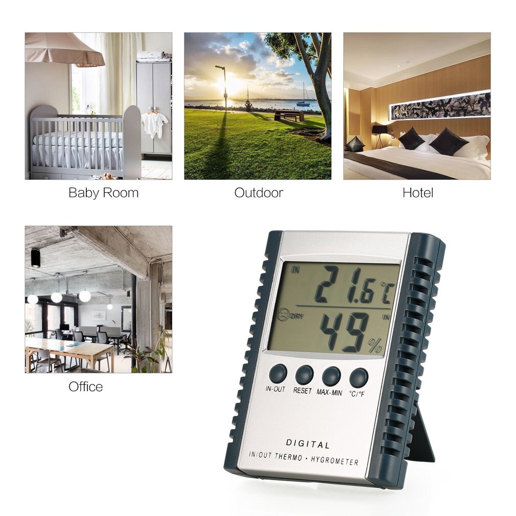 Mini Digital Humidity Temperature Meter LCD Display Hygrometer Thermometer Sensor Indoor Outdoor Calender Clock -50-70C