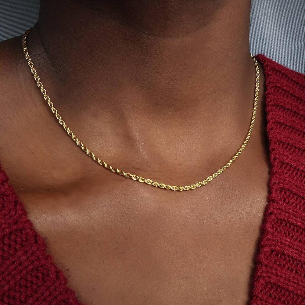 Collar de cadena de acero inoxidable para mujer y hombre, cadena trenzada de Color dorado, 3mm/4mm, joyería